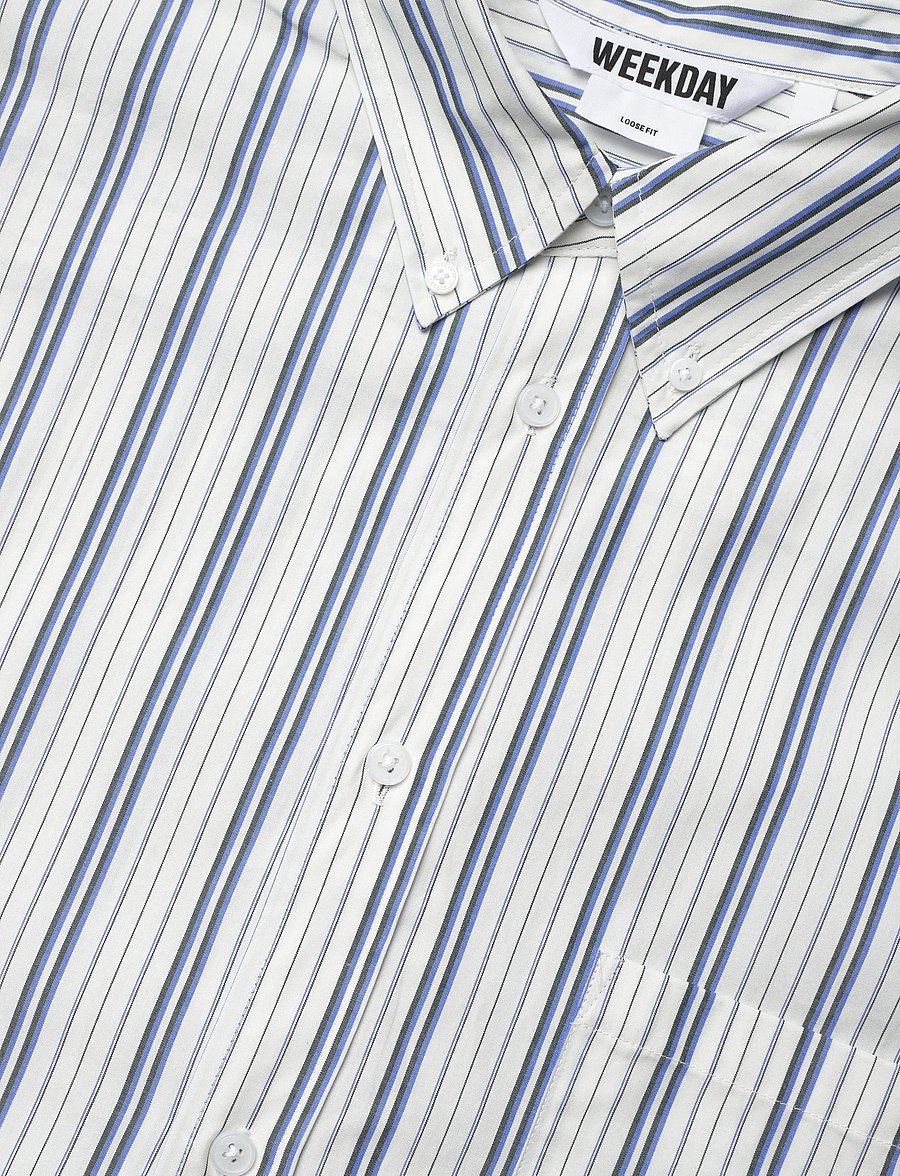 Weekday - Loose Button-Down Poplin Shirt - ternede skjorter - white/blue stripe - 3