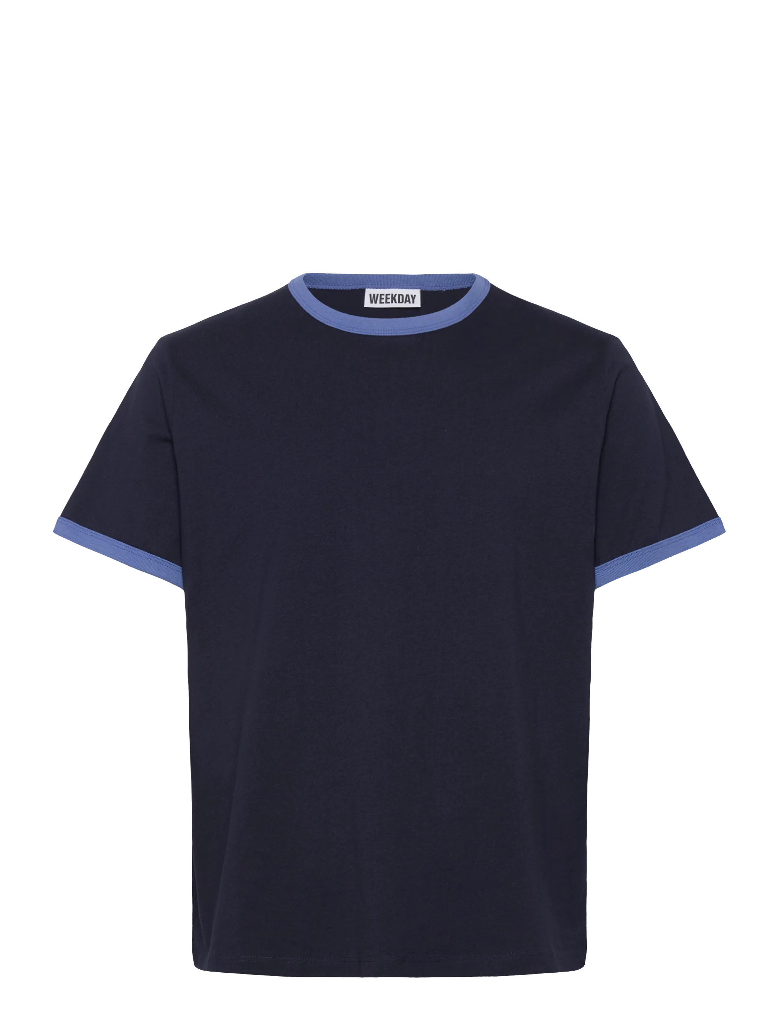 Weekday Short-Sleeved Contrast Trim Cotton T-Shirt, M, Navy, T-Shirts > Kortærmede, Herre