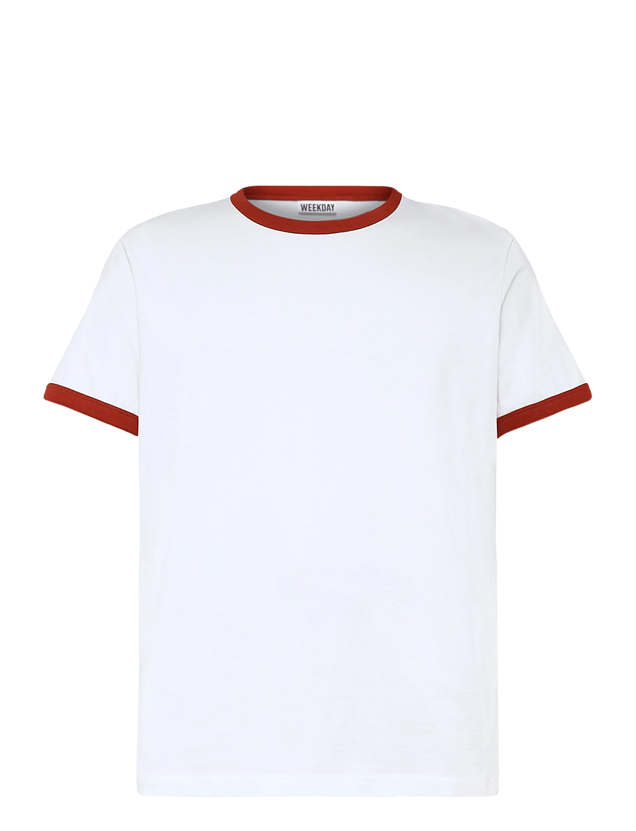 Weekday - Short-Sleeved Contrast Trim Cotton T-shirt - short-sleeved t-shirts - off white w rust binding - 0