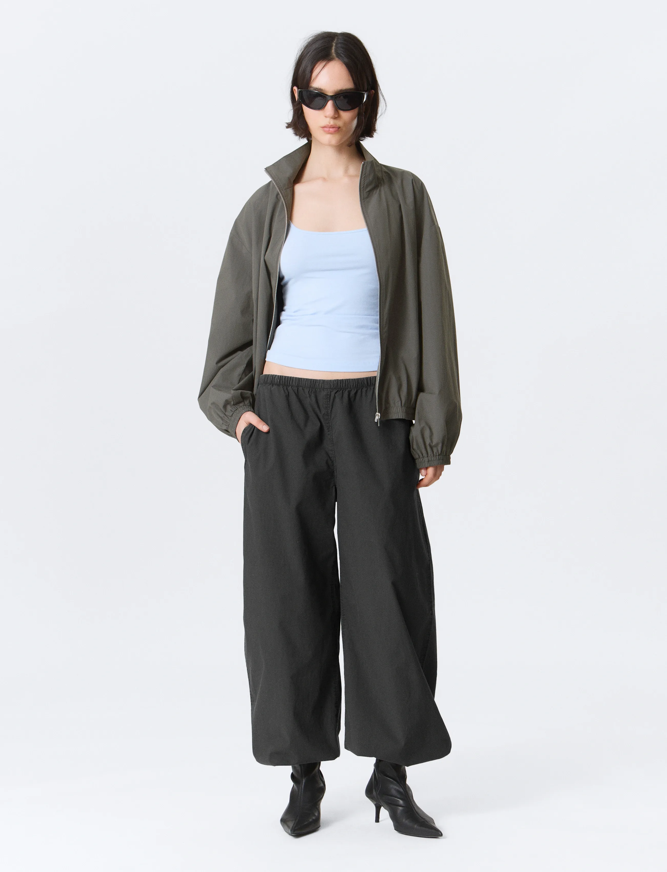 Weekday Low Rise Pull-on Ripstop Trousers - Buxur - DARK GREY / grey