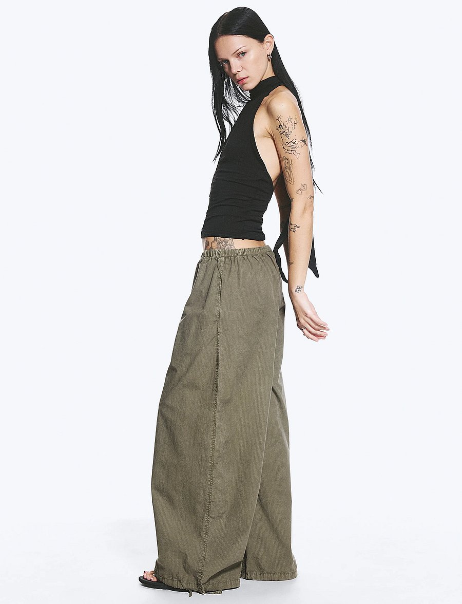 Weekday - Low Rise Pull-on Ripstop Trousers - bukser med lige ben - khaki - 3