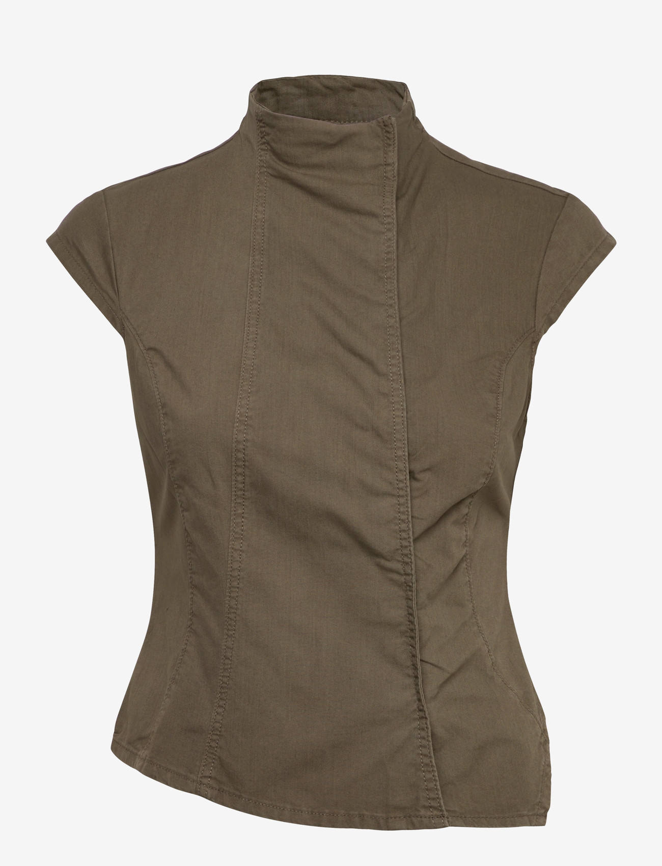 Weekday - Structured Asymmetric Cotton Top - kurzämlige blusen - mole dark - 0