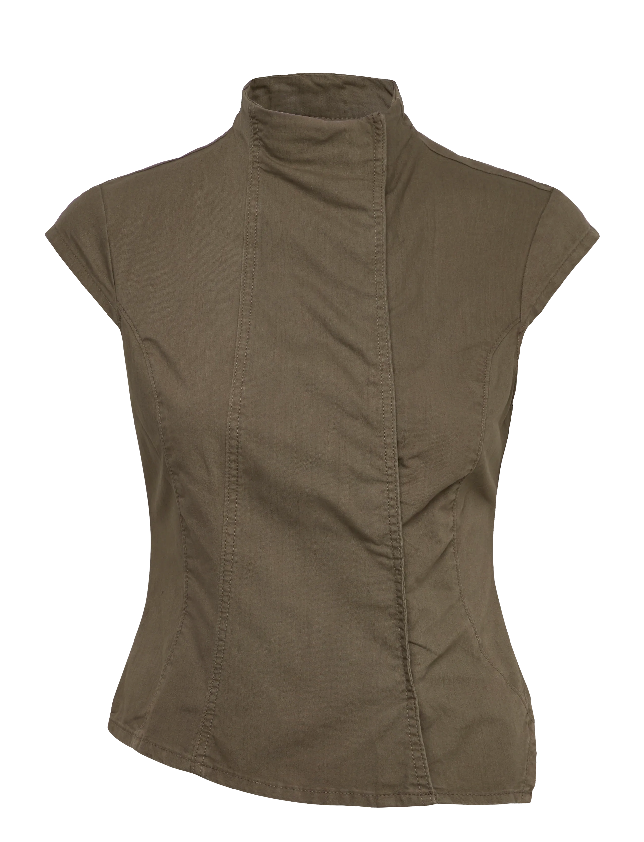 Weekday Structured Asymmetric Cotton Top - Swedish brands - MOLE DARK / khaki/green