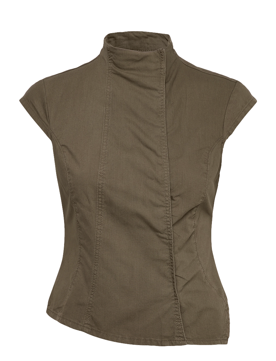 Weekday - Structured Asymmetric Cotton Top - lühikeste varrukatega pluusid - mole dark - 0