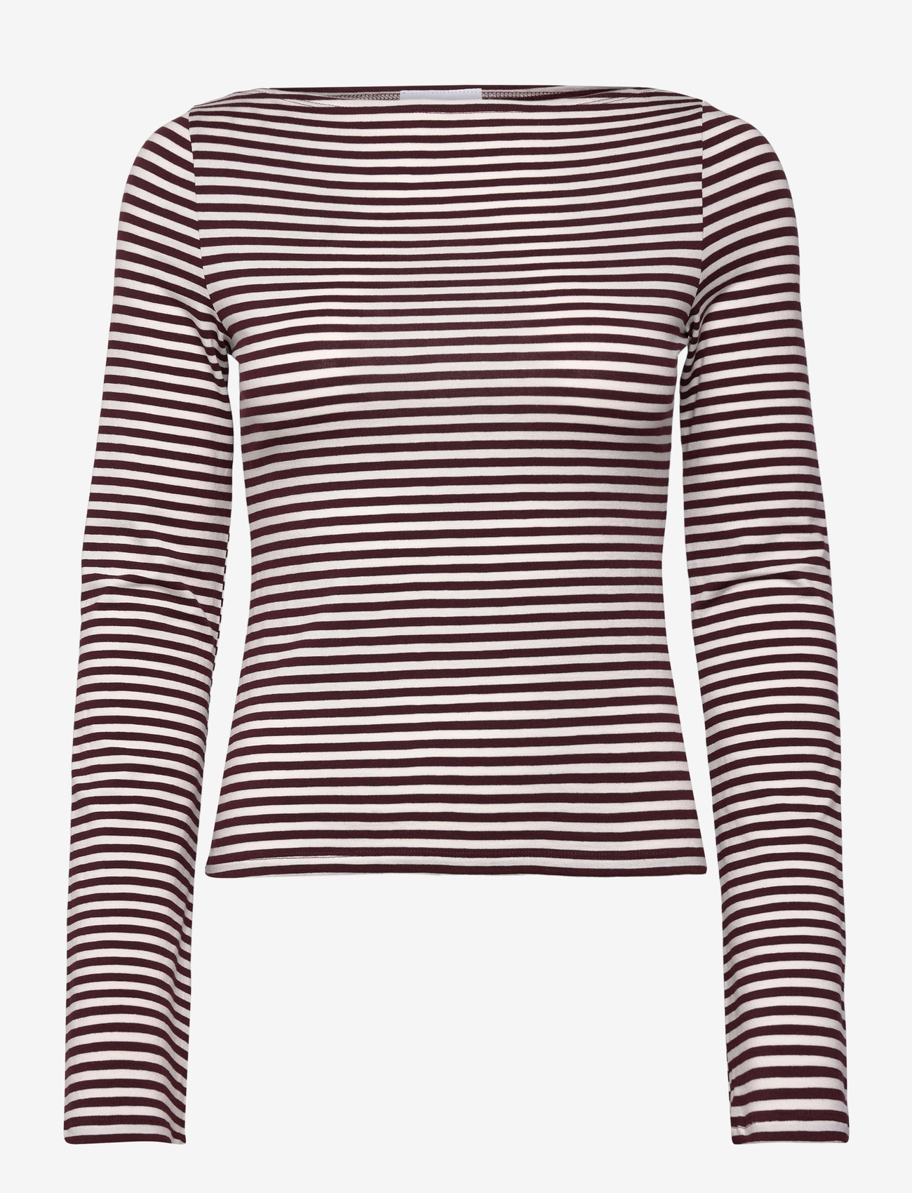 Weekday - Soft Striped Long Sleeve Top - langerma toppar - burgundy / off white stripe, - 0