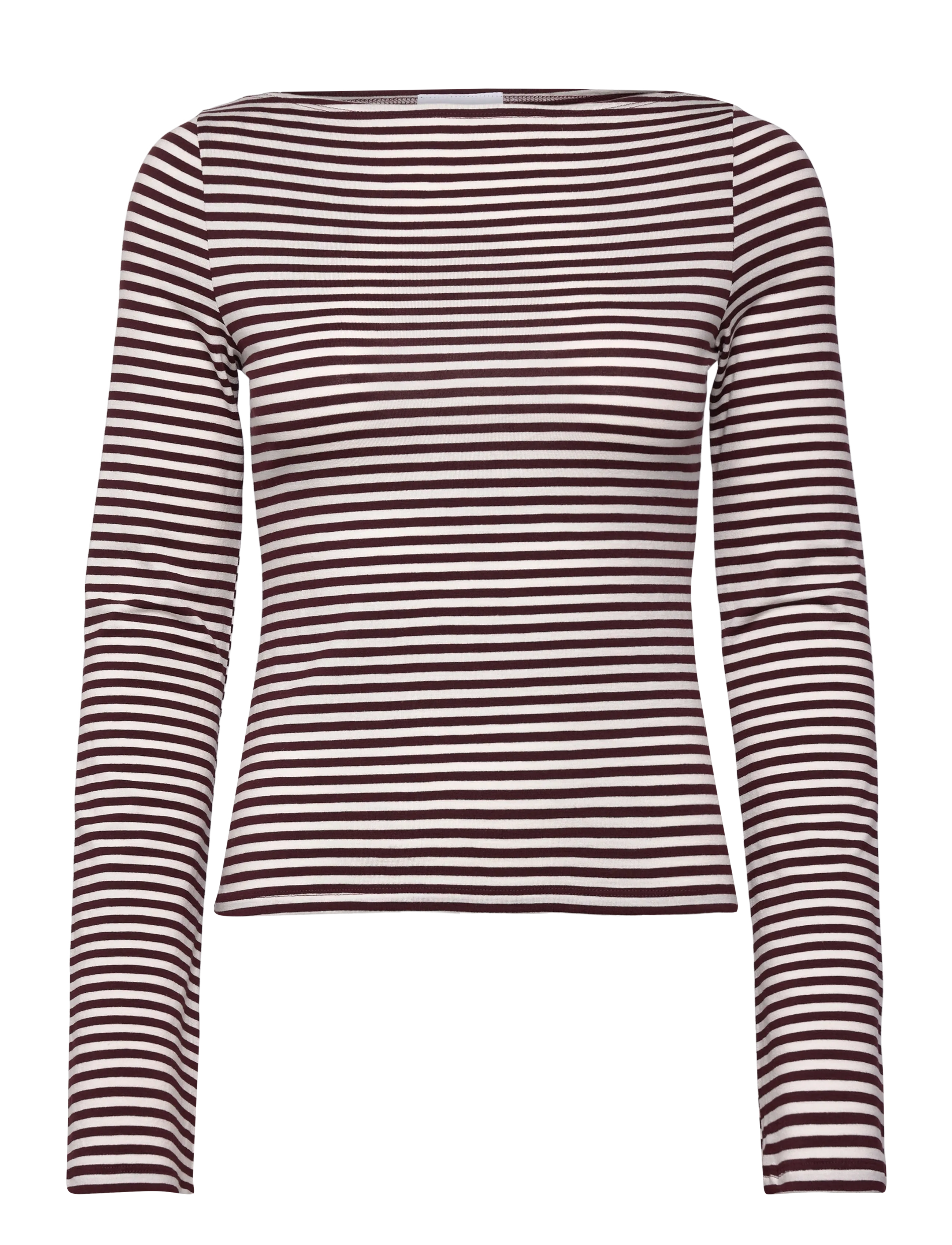 Weekday Soft Striped Long Sleeve Top - Kleidung - BURGUNDY / OFF WHITE STRIPE, / white