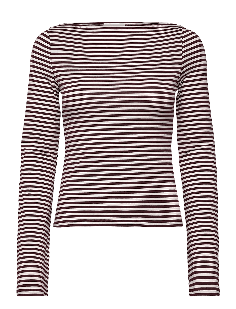 Weekday - Soft Striped Long Sleeve Top - langærmede toppe - burgundy / off white stripe, - 0