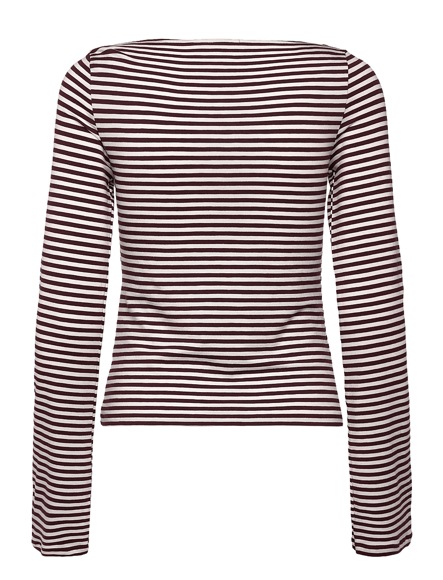 Weekday - Soft Striped Long Sleeve Top - langærmede toppe - burgundy / off white stripe, - 1