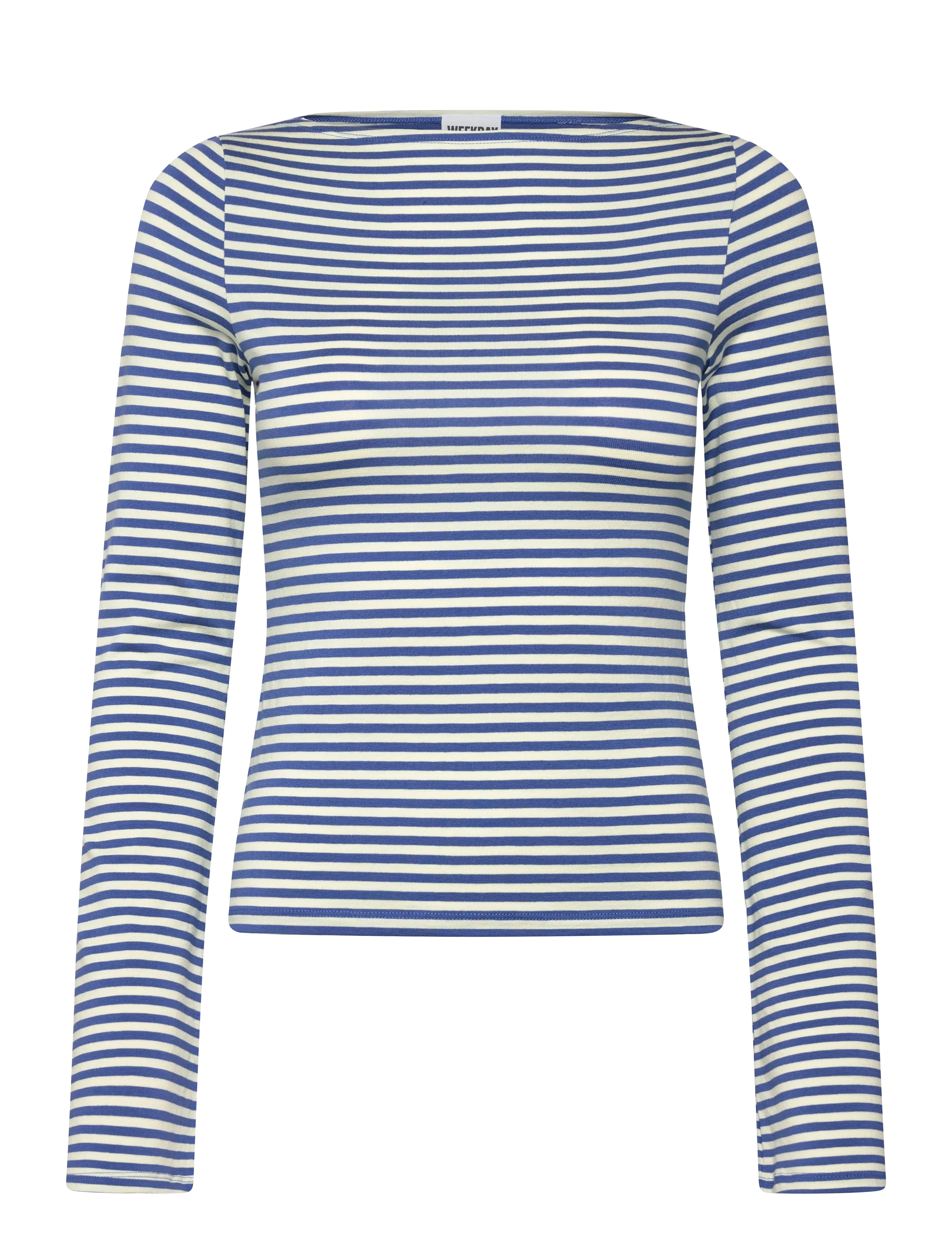 Weekday Soft Striped Long Sleeve Top, Kvinder, Stribet Bådudskæring Langærmet Top, Blå, Str: M
