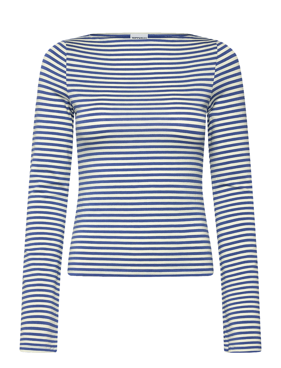 Weekday - Soft Striped Long Sleeve Top - langärmlige tops - blue / buttermilk stripe - 0