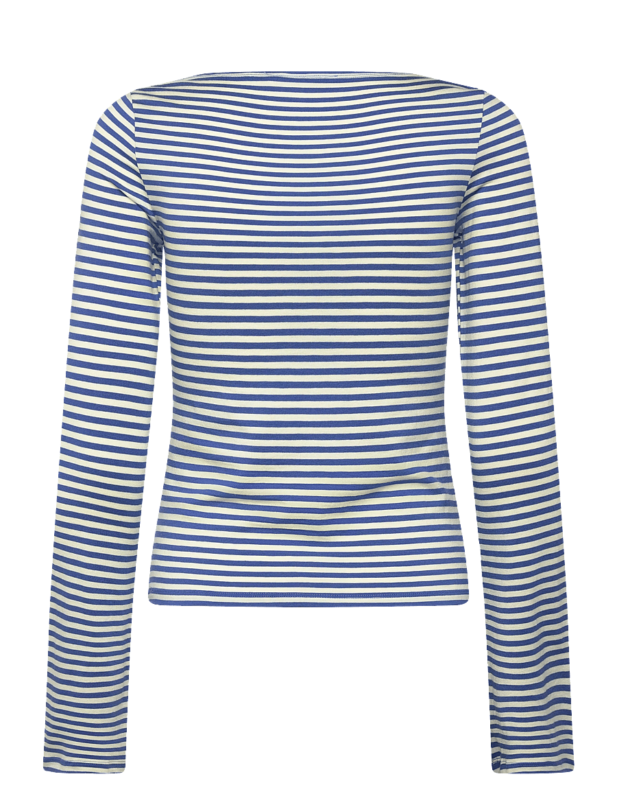 Weekday - Soft Striped Long Sleeve Top - langärmlige tops - blue / buttermilk stripe - 1