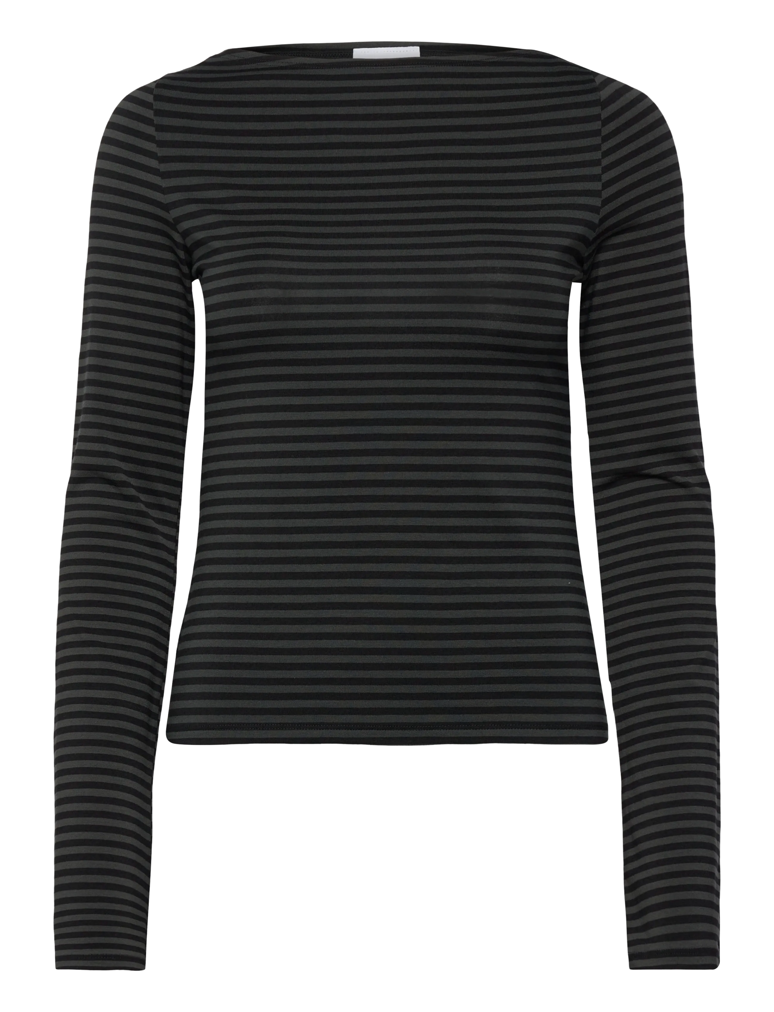 Weekday Soft Striped Long Sleeve Top, Kvinder, Stribet Bådudskæring Langærmet Top, Grå, Str: S
