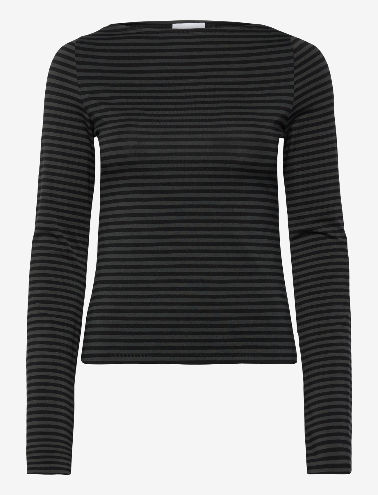 Weekday - Soft Striped Long Sleeve Top - långärmade toppar - dark grey - 0