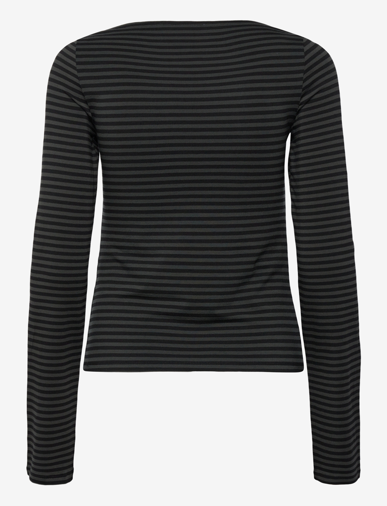 Weekday - Soft Striped Long Sleeve Top - långärmade toppar - dark grey - 1