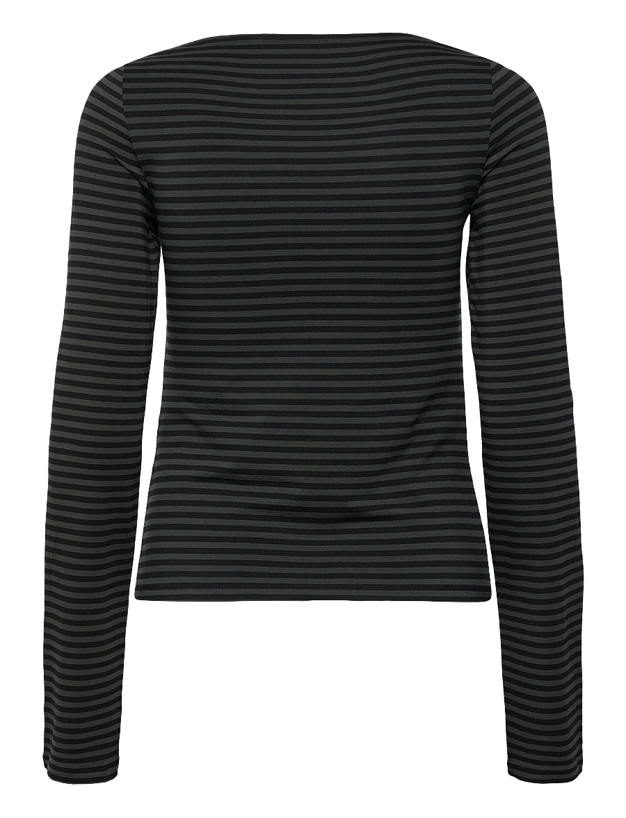 Weekday - Soft Striped Long Sleeve Top - langærmede toppe - dark grey - 1