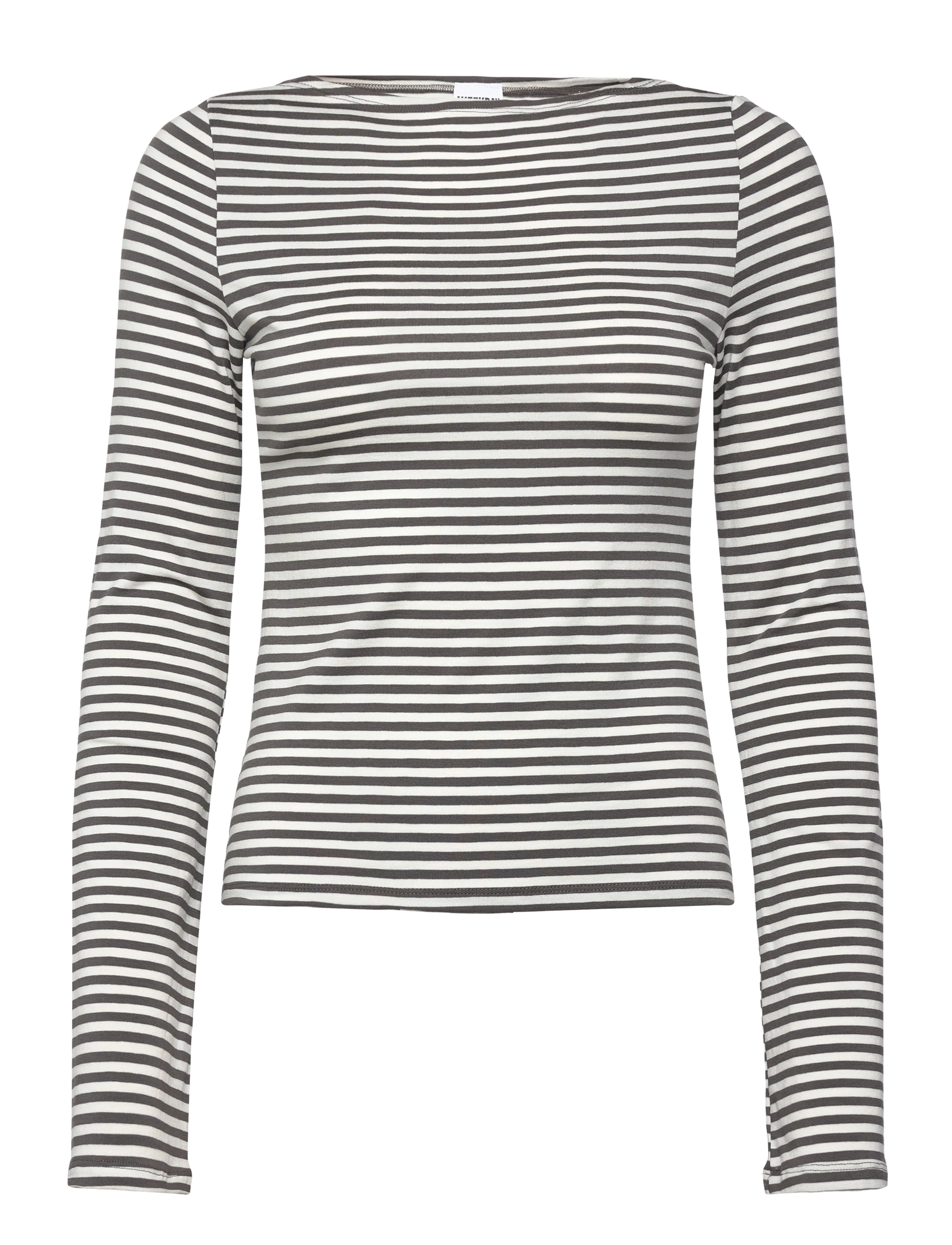 Weekday Soft Striped Long Sleeve Top, Kvinder, Stribet Bådudskæring Langærmet Top, Grå, Str: L