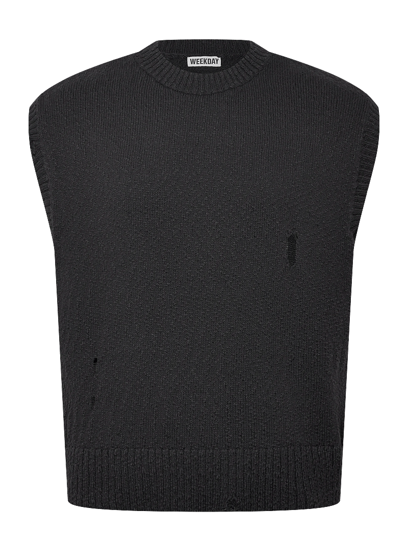 Weekday - Relaxed Distressed Knitted Vest - kootud vestid - black - 0