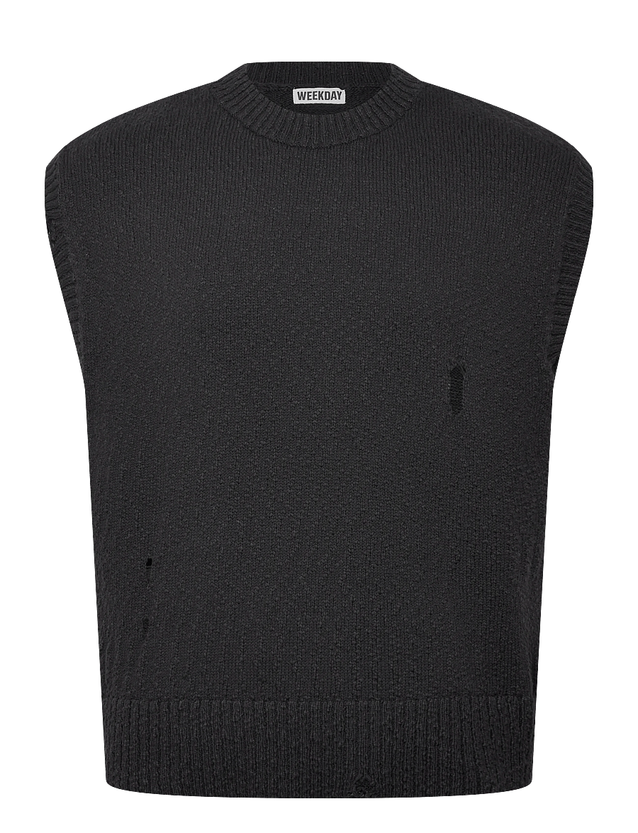 Weekday - Relaxed Distressed Knitted Vest - kootud vestid - black - 0