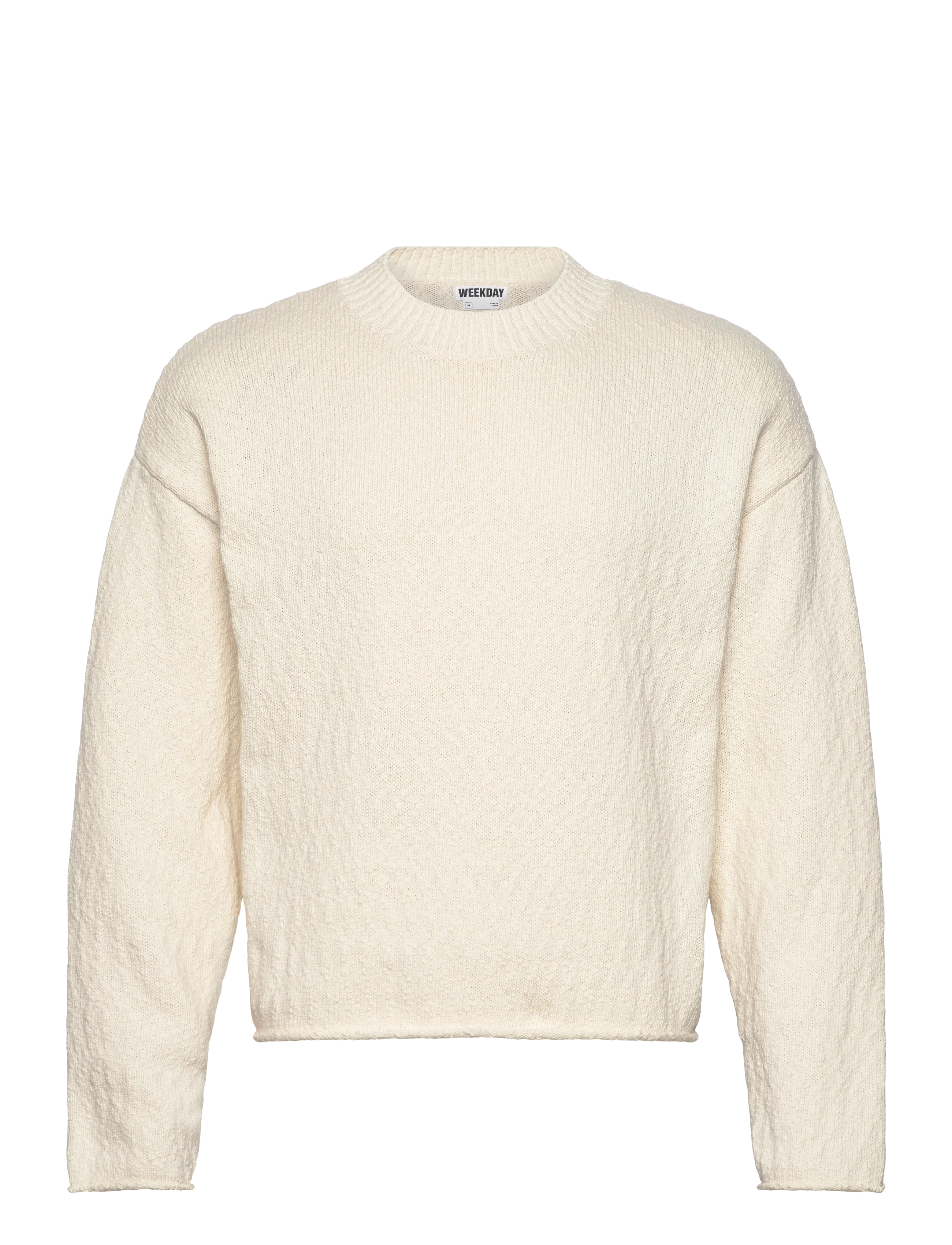 Weekday Relaxed Knitted Cotton Sweater, Mænd, Afslappet Strikket Sweater, Cream, Str: S