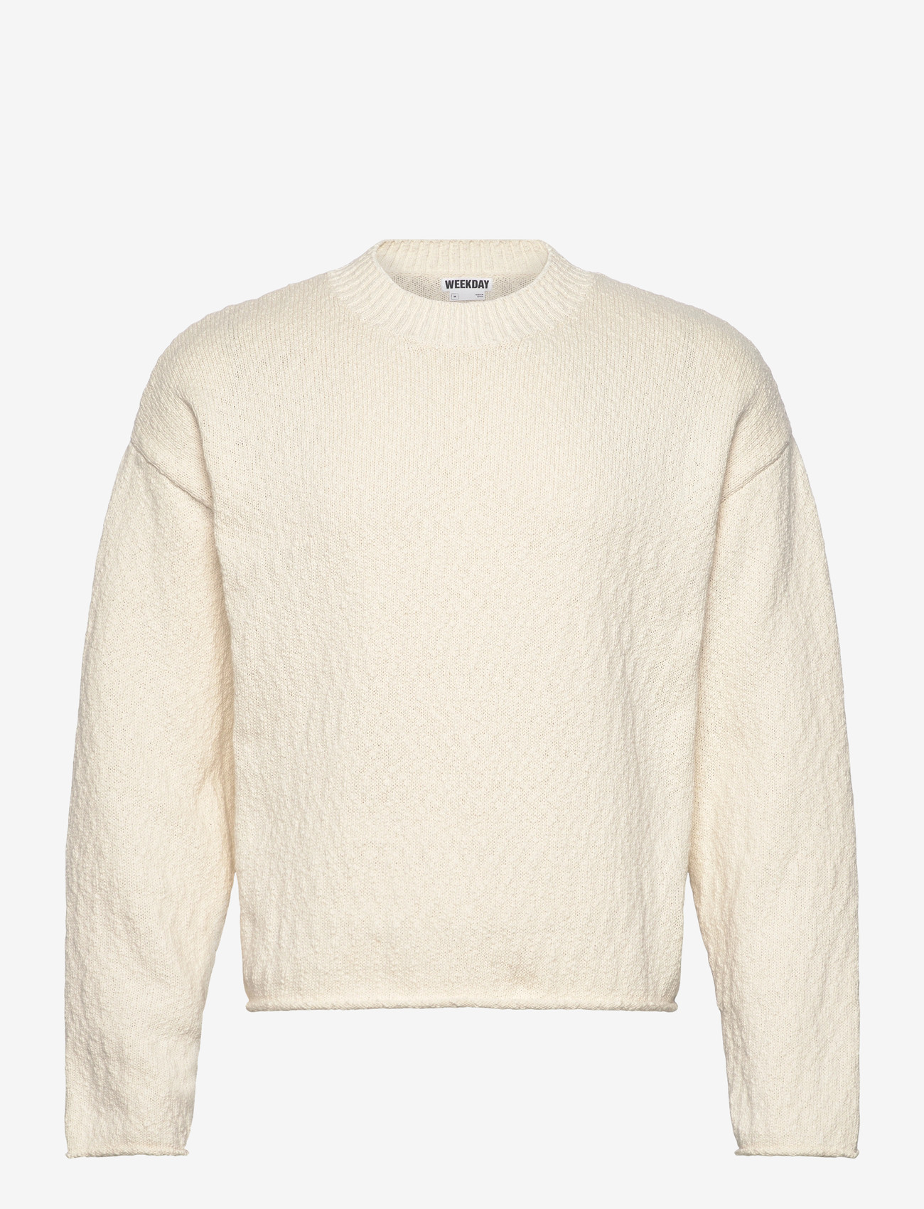 Weekday - Relaxed Knitted Cotton Sweater - rundhalsad - white - 0