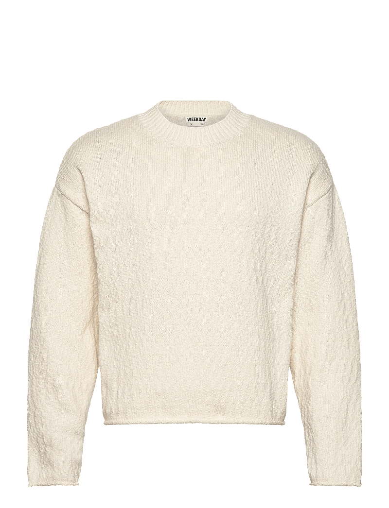Weekday - Relaxed Knitted Cotton Sweater - rundhalsad - white - 0