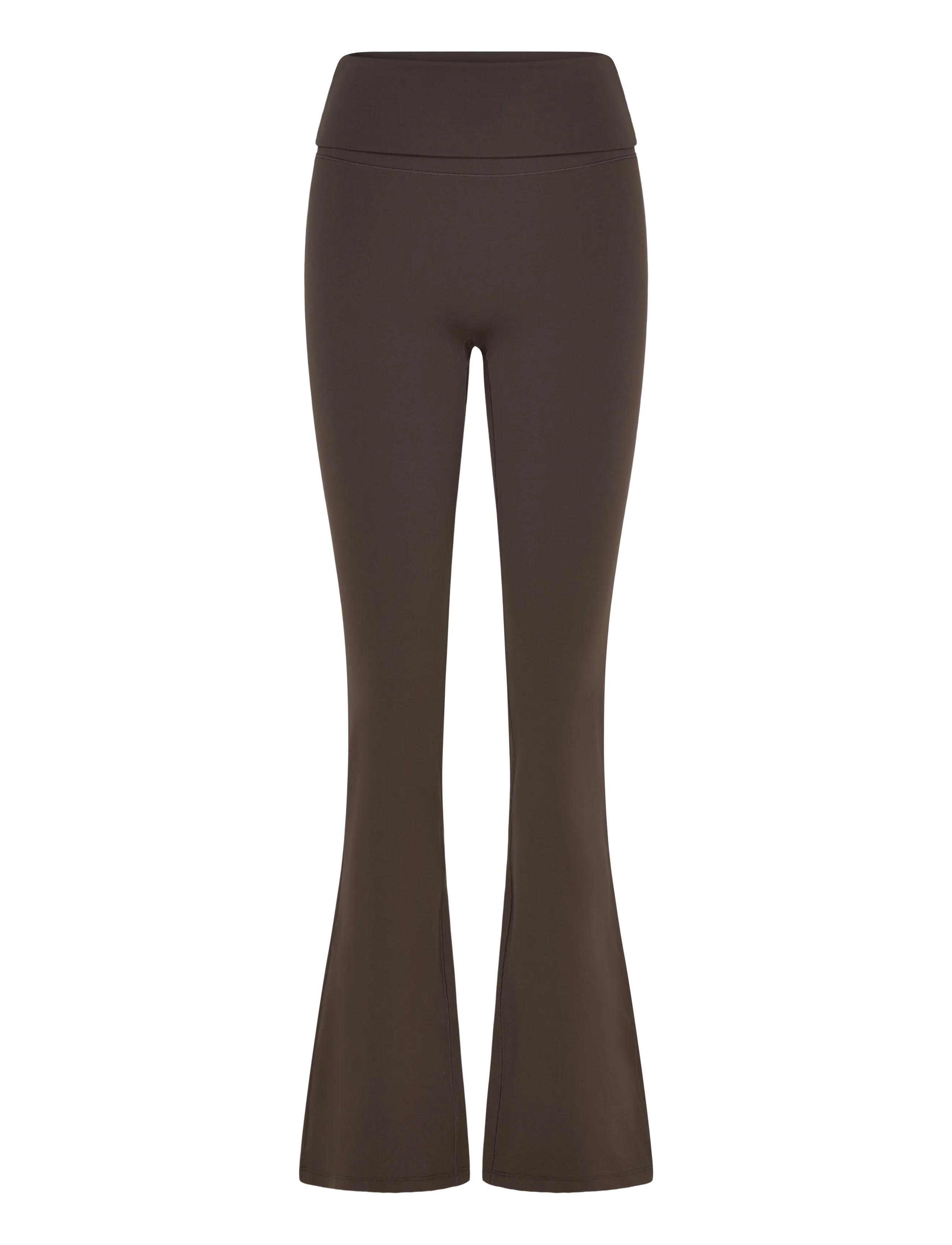Folded Waist Flared Yoga Tights - DARK BROWN