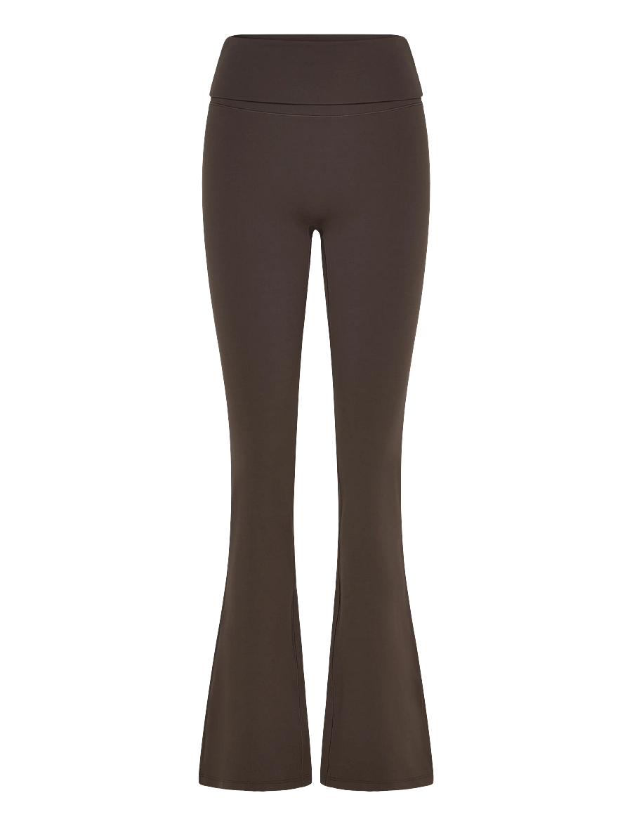 Weekday - Folded Waist Flared Yoga Tights - fuld længde - dark brown - 0