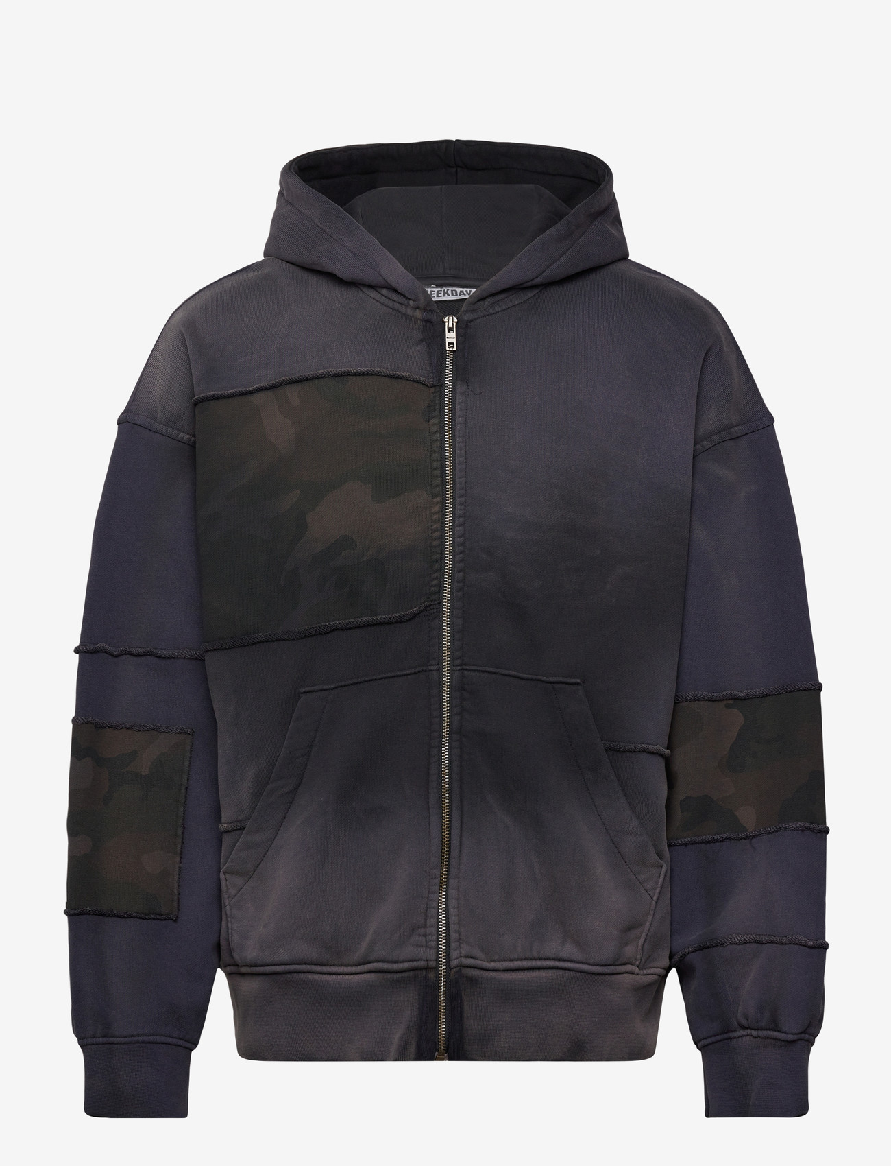 Weekday - Washed Patchwork Zip Hoodie - herbstjacken - navy - 0