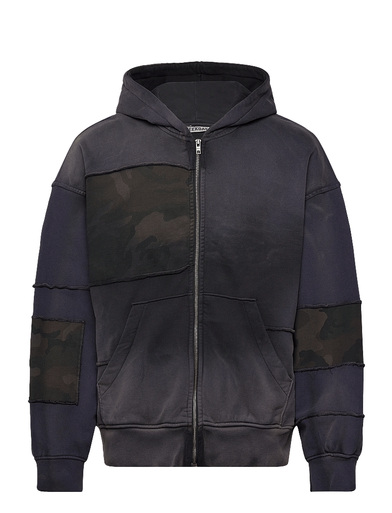 Weekday - Washed Patchwork Zip Hoodie - herbstjacken - navy - 0