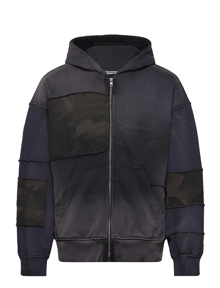 Weekday - Washed Patchwork Zip Hoodie - fall jackets - navy - 0