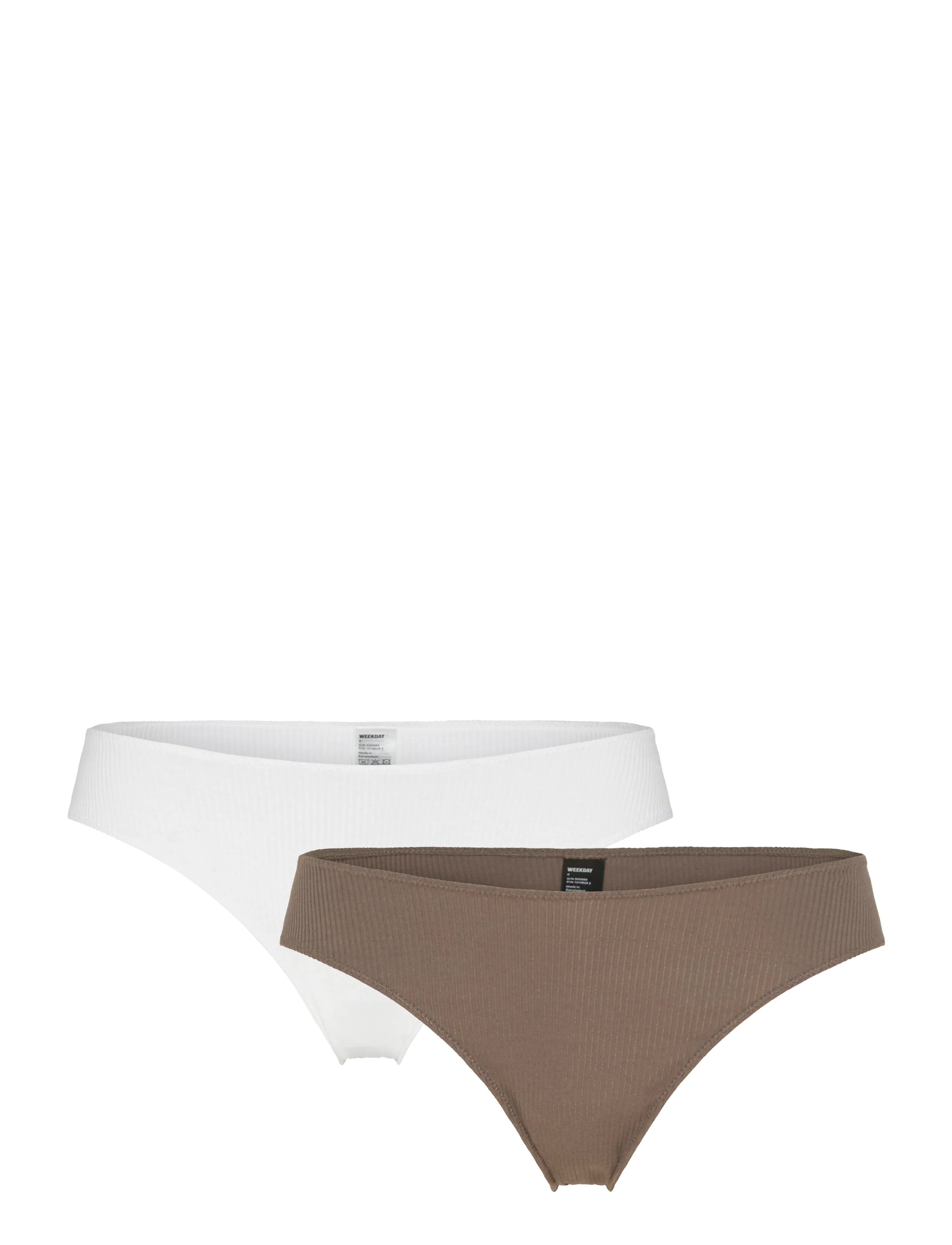 Weekday 2-pack Ribbed Brazilian Briefs - Trosor - WHITE / brown