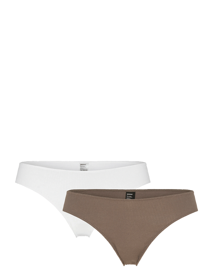 Weekday - 2-pack Ribbed Brazilian Briefs - brazilian-alushousut - white - 0