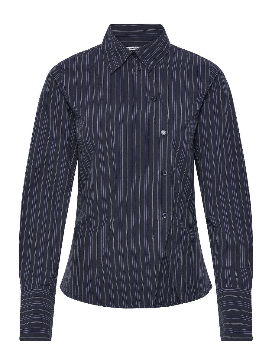 Weekday - Asymmetric Fitted Poplin Shirt - langärmlige hemden - dark blue - 0