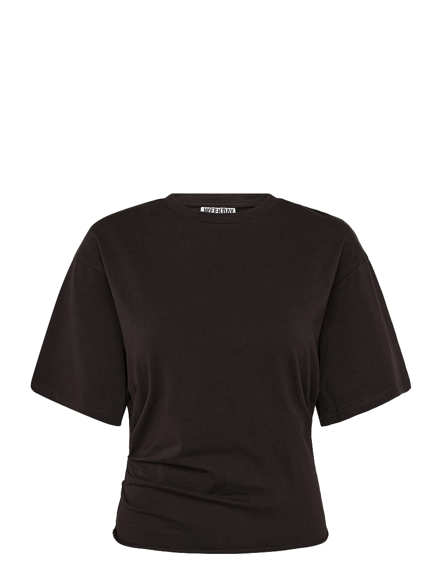 Weekday - Sharon Draped T-shirt - t-särgid - dark brown - 0