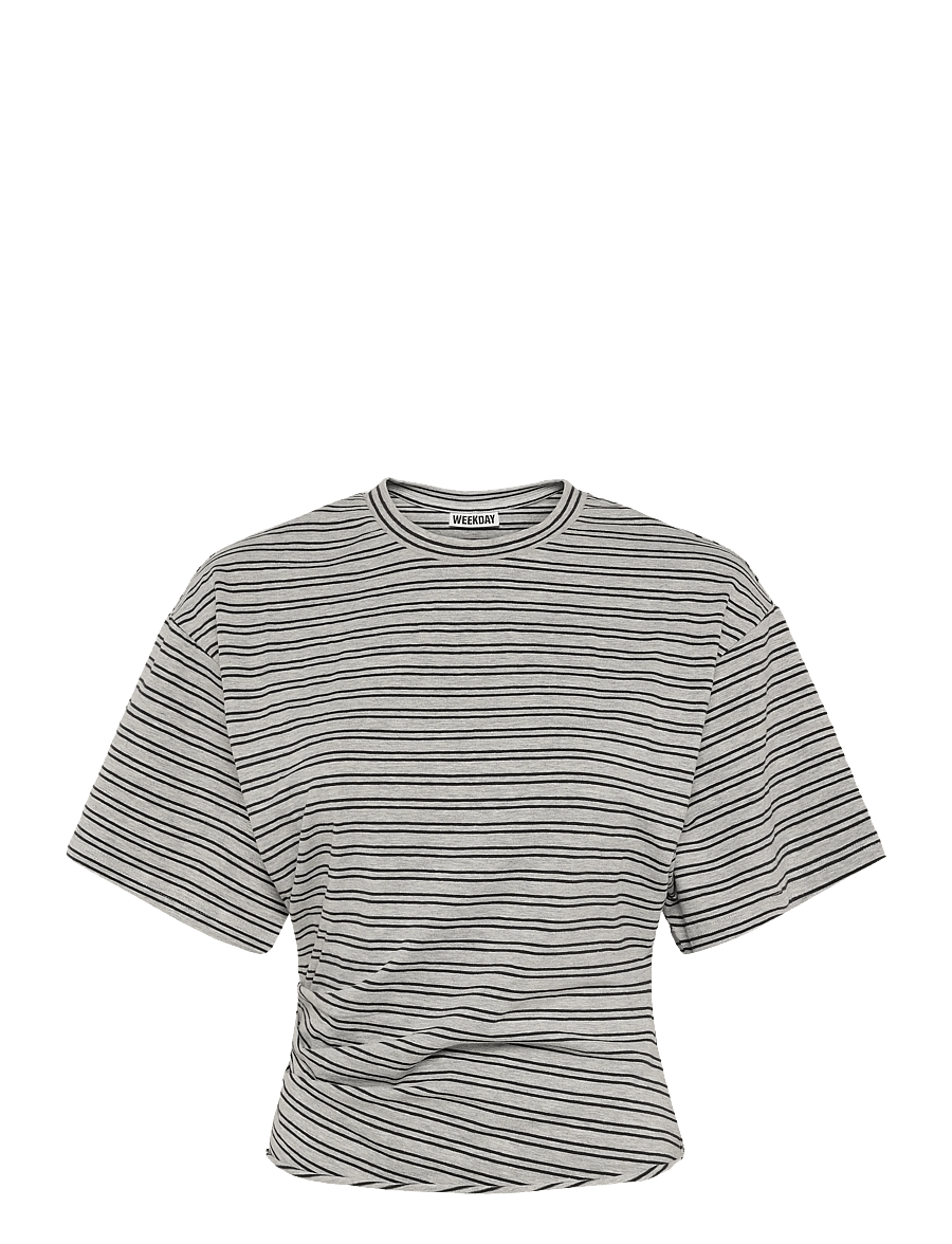Weekday - Draped Fitted T-shirt - t-paidat - grey melange stripe - 0
