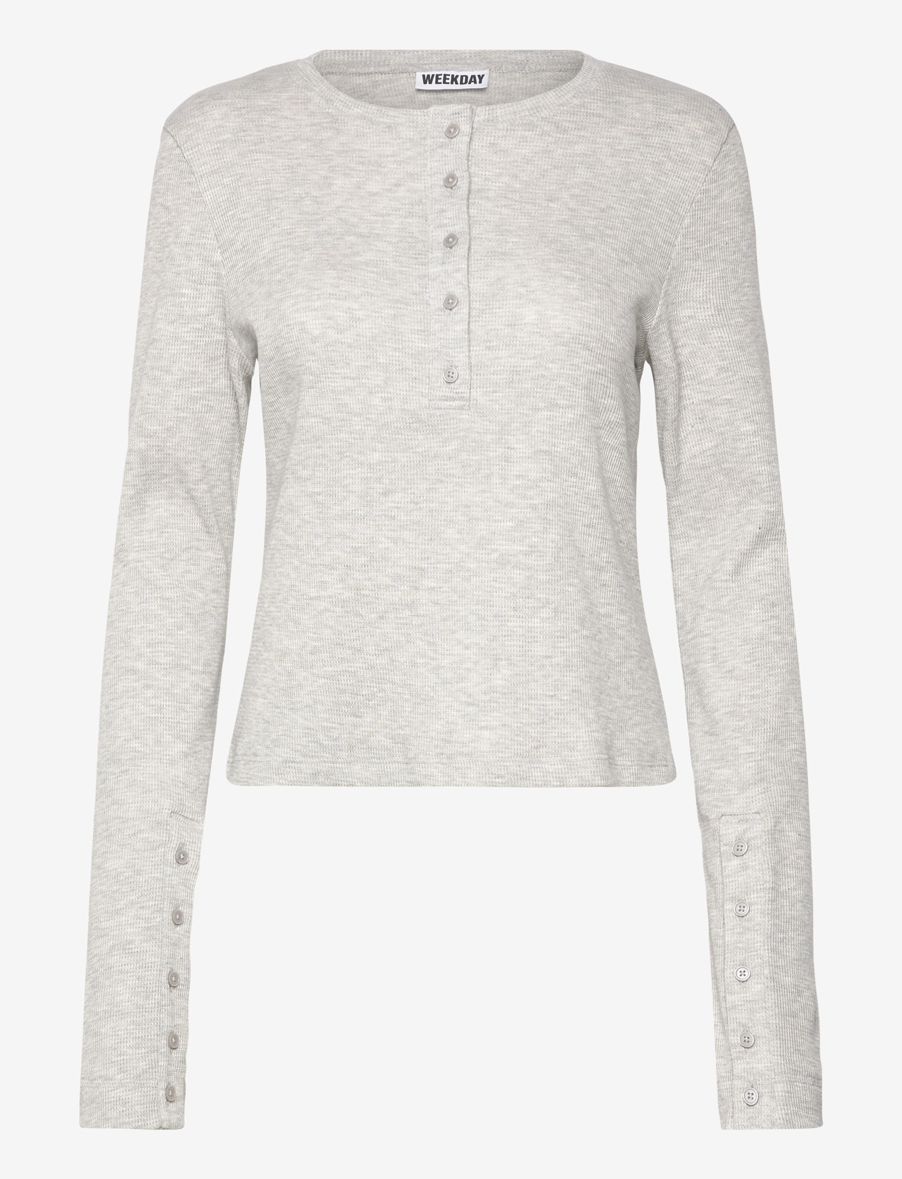 Weekday - Waffled Henley Long Sleeve Top - långärmade toppar - grey melange - 0