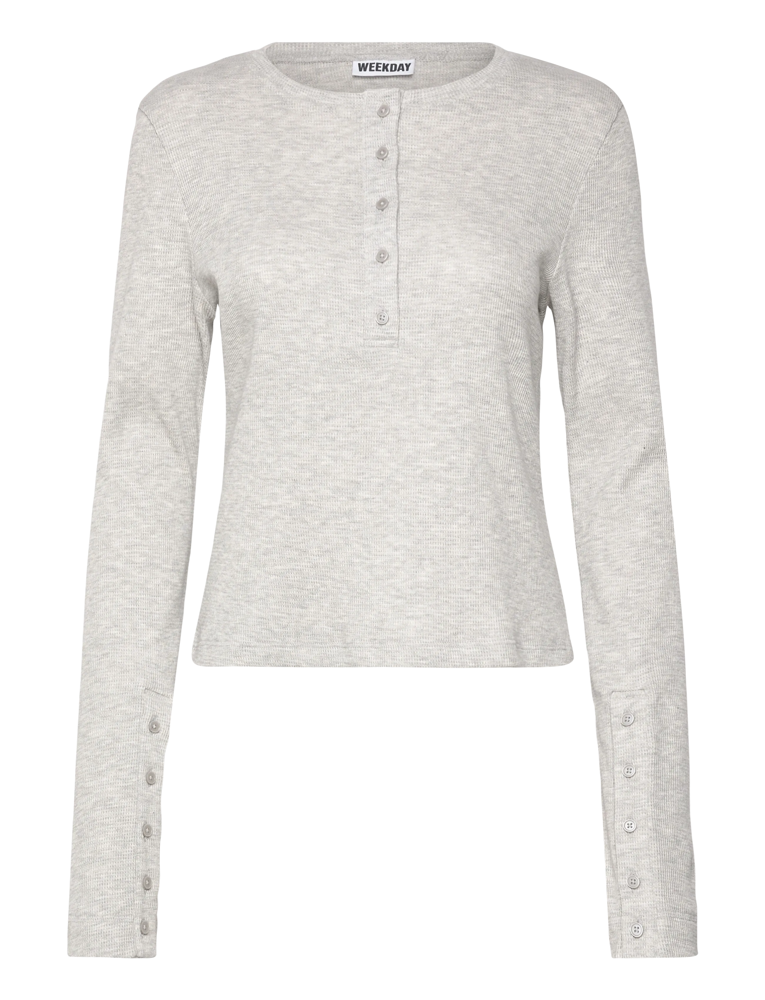 Waffled Henley Long Sleeve Top - GREY MELANGE