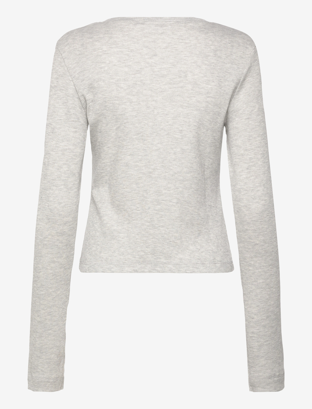 Weekday - Waffled Henley Long Sleeve Top - långärmade toppar - grey melange - 1