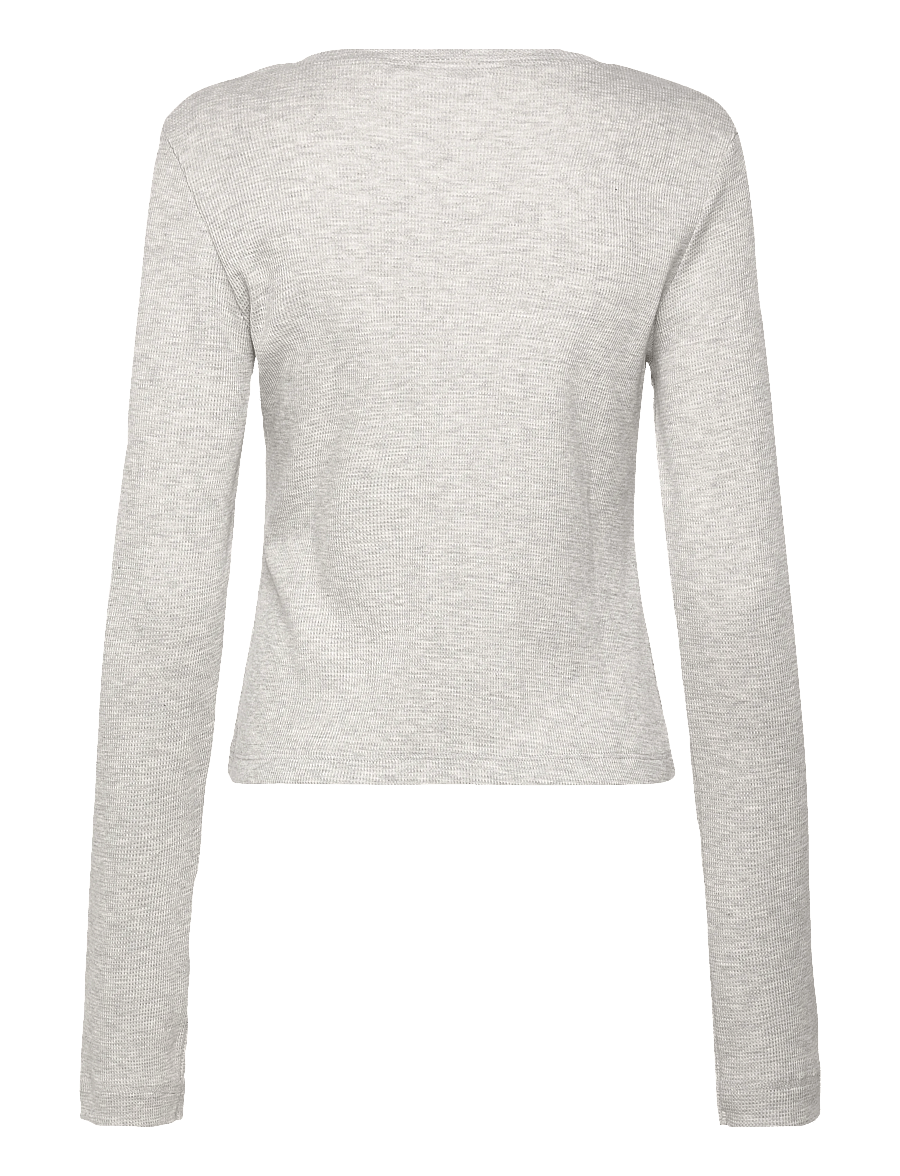 Weekday - Waffled Henley Long Sleeve Top - långärmade toppar - grey melange - 1