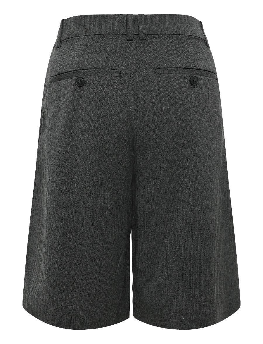 Weekday - Low Rise Loose Pleated Suiting Shorts - bermudashorts - dark grey melange herringbone - 1