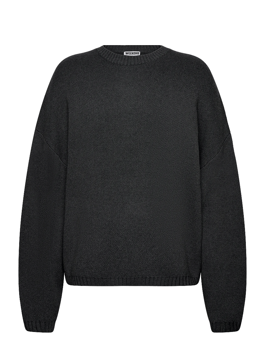 Weekday - Oversized Heavyweight Cotton Sweater - Ümara kaelusega - dark grey melange - 0
