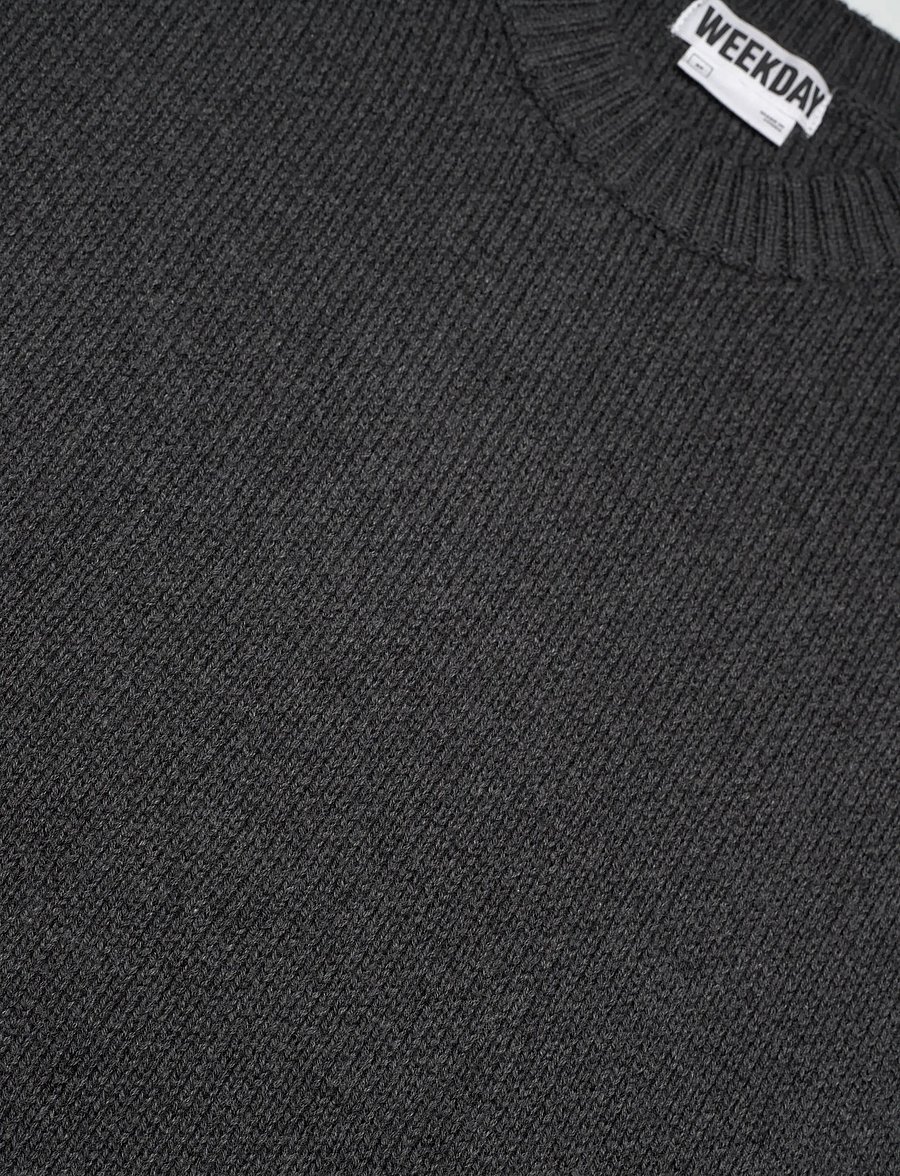 Weekday - Oversized Heavyweight Cotton Sweater - Ümara kaelusega - dark grey melange - 2