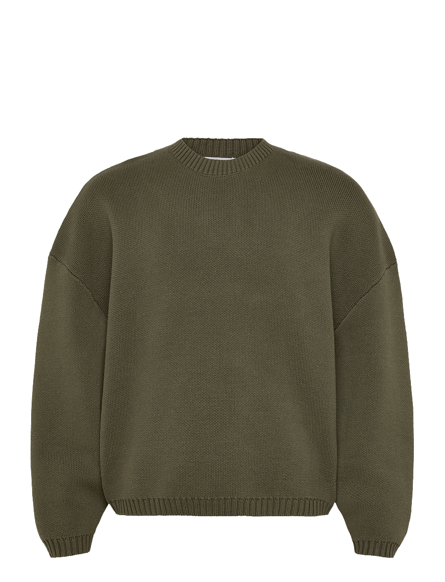 Weekday - Oversized Heavyweight Cotton Sweater - Ümara kaelusega - dark khaki green - 0