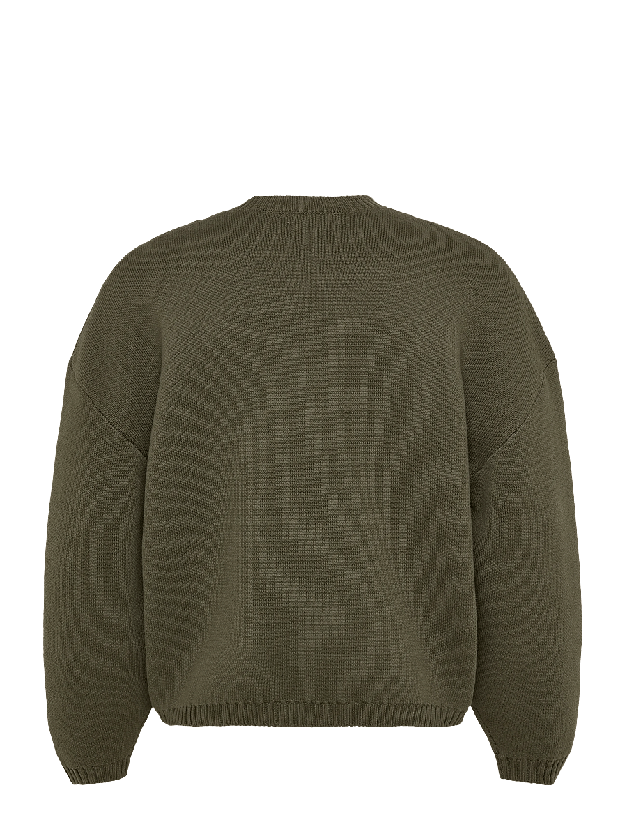 Weekday - Oversized Heavyweight Cotton Sweater - Ümara kaelusega - dark khaki green - 1
