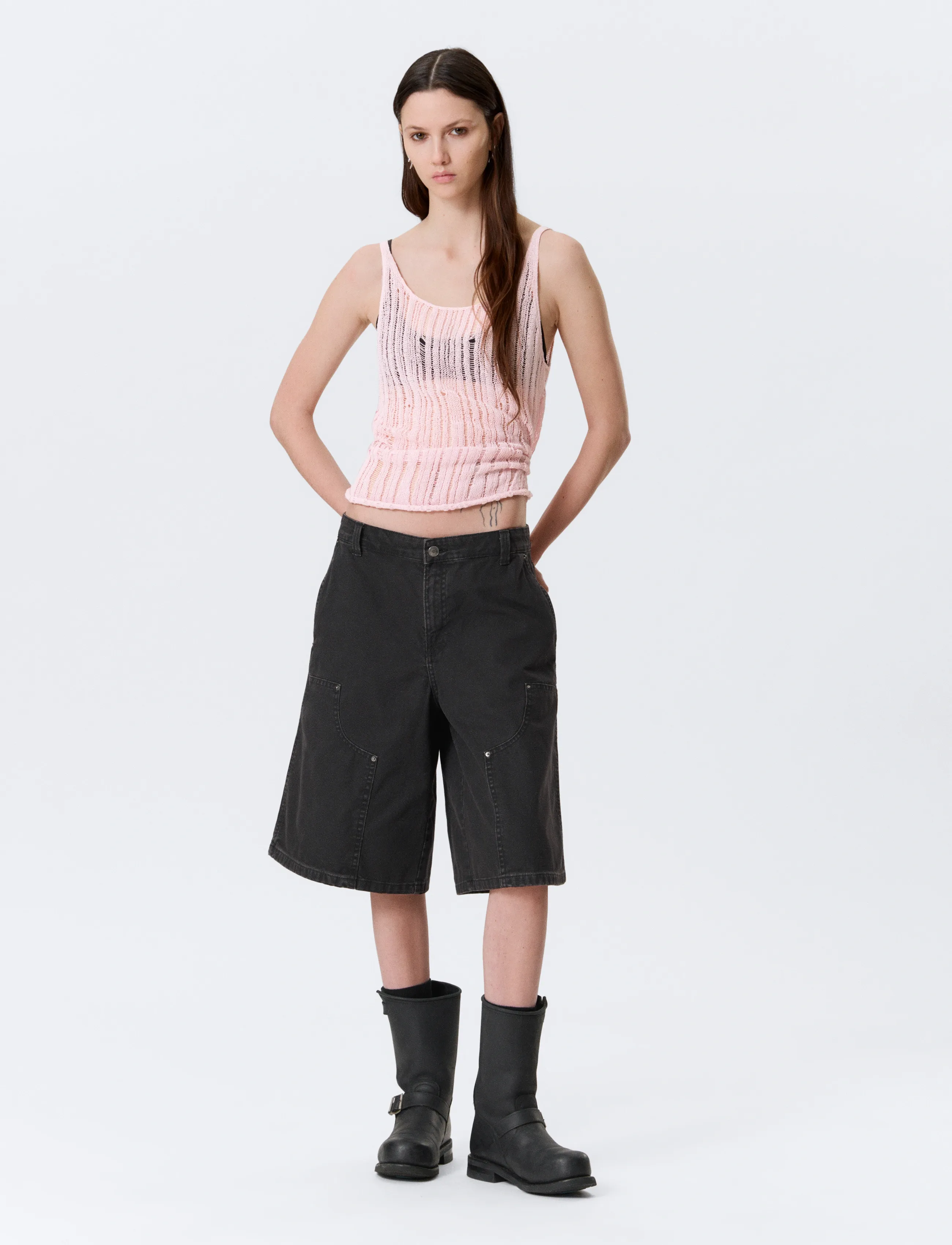Weekday Washed Carpenter Shorts, Kvinder, Carpenter Shorts, Sort, Str: 44