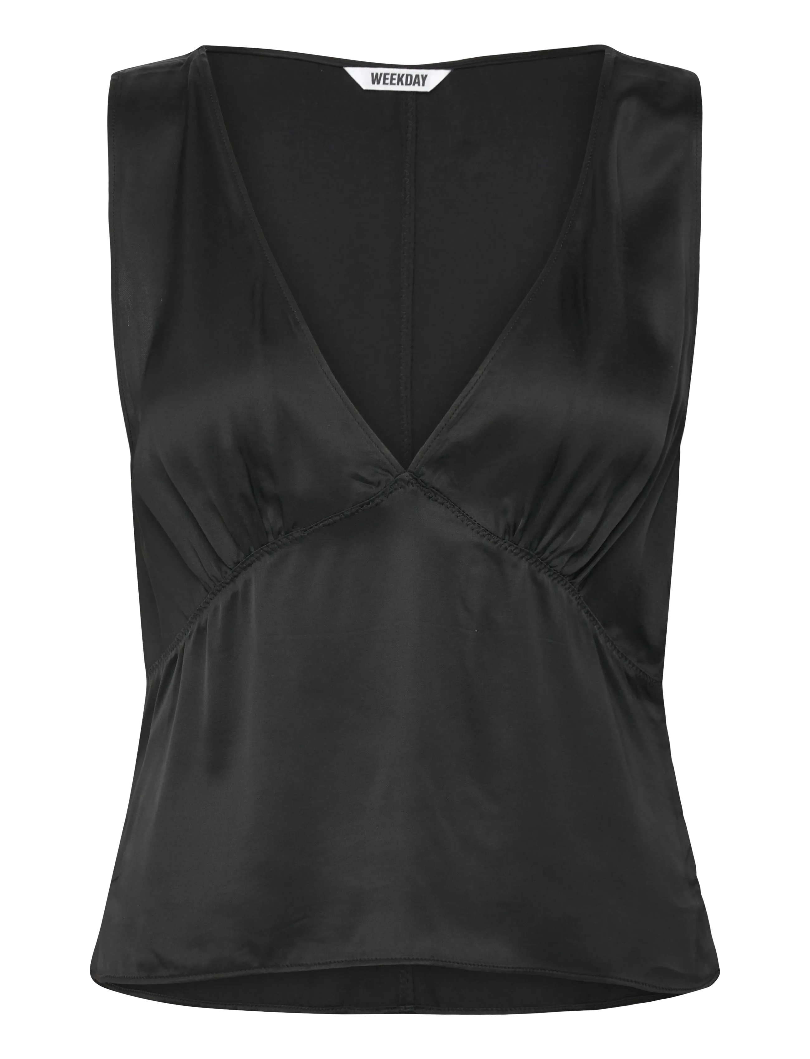 Weekday Satin Top, Kvinder, V-Hals Satin Top, Sort, Str: M