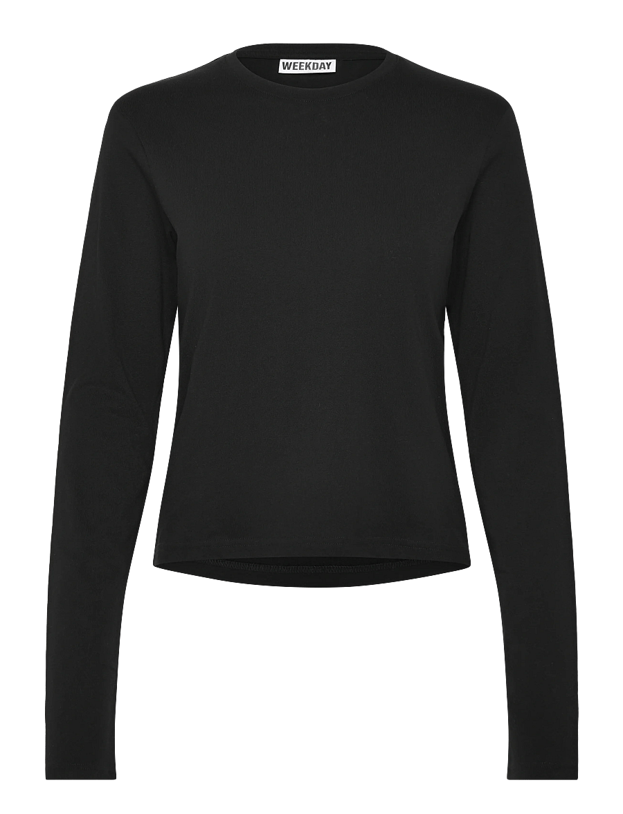 Weekday - Slim Long-Sleeved Cotton Top - langärmlige tops - black - 0