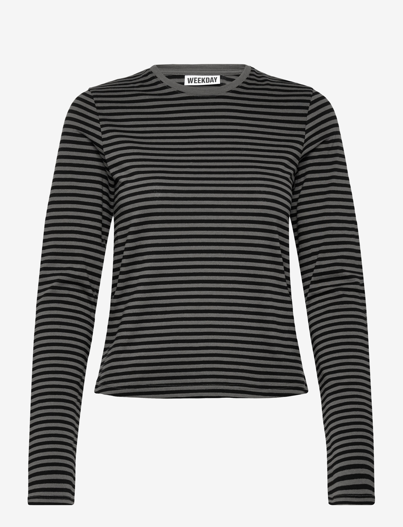 Weekday - Slim Long-Sleeved Cotton Top - langærmede toppe - grey/black stripe - 0