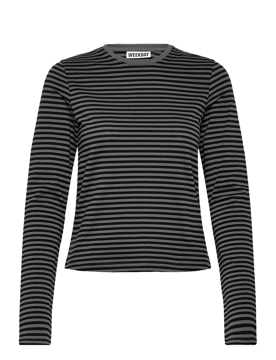Weekday - Slim Long-Sleeved Cotton Top - t-shirts met lange mouwen - grey/black stripe - 0