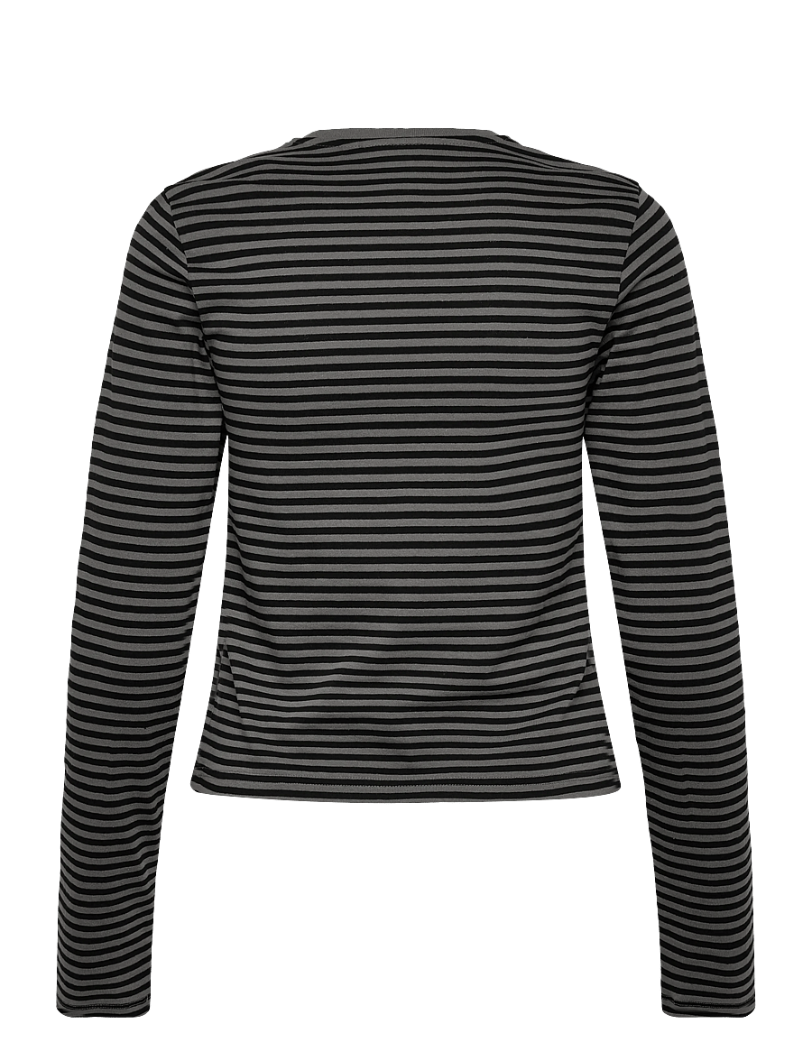 Weekday - Slim Long-Sleeved Cotton Top - t-shirts met lange mouwen - grey/black stripe - 1